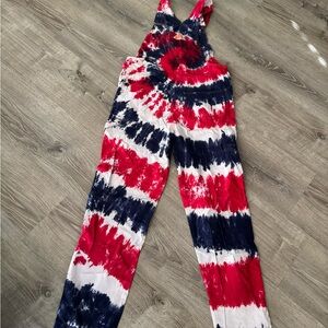 Tie-Dye Women's Jumpsuit - Red, Blue, and White